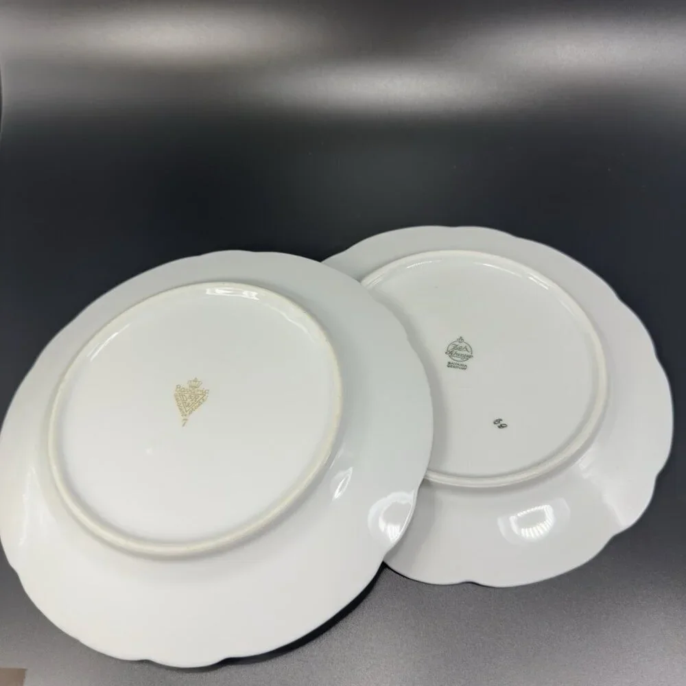 D&R W Weissen Bavaria Zeh Scherzer Germany Porcelain‎ Plate Dish Gold Trim Set 2